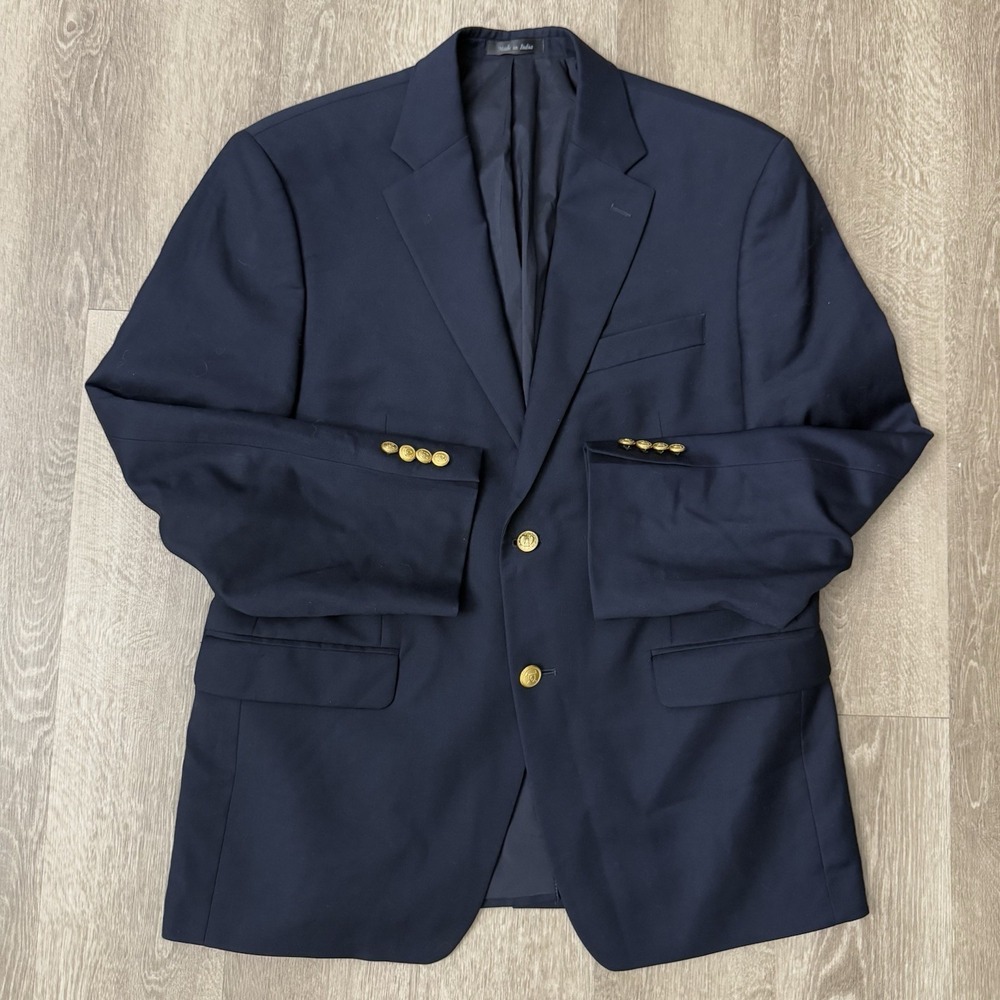 Lauren Ralph Lauren Navy Blue Gold Button Blazer Wool Men's 40S Two Button